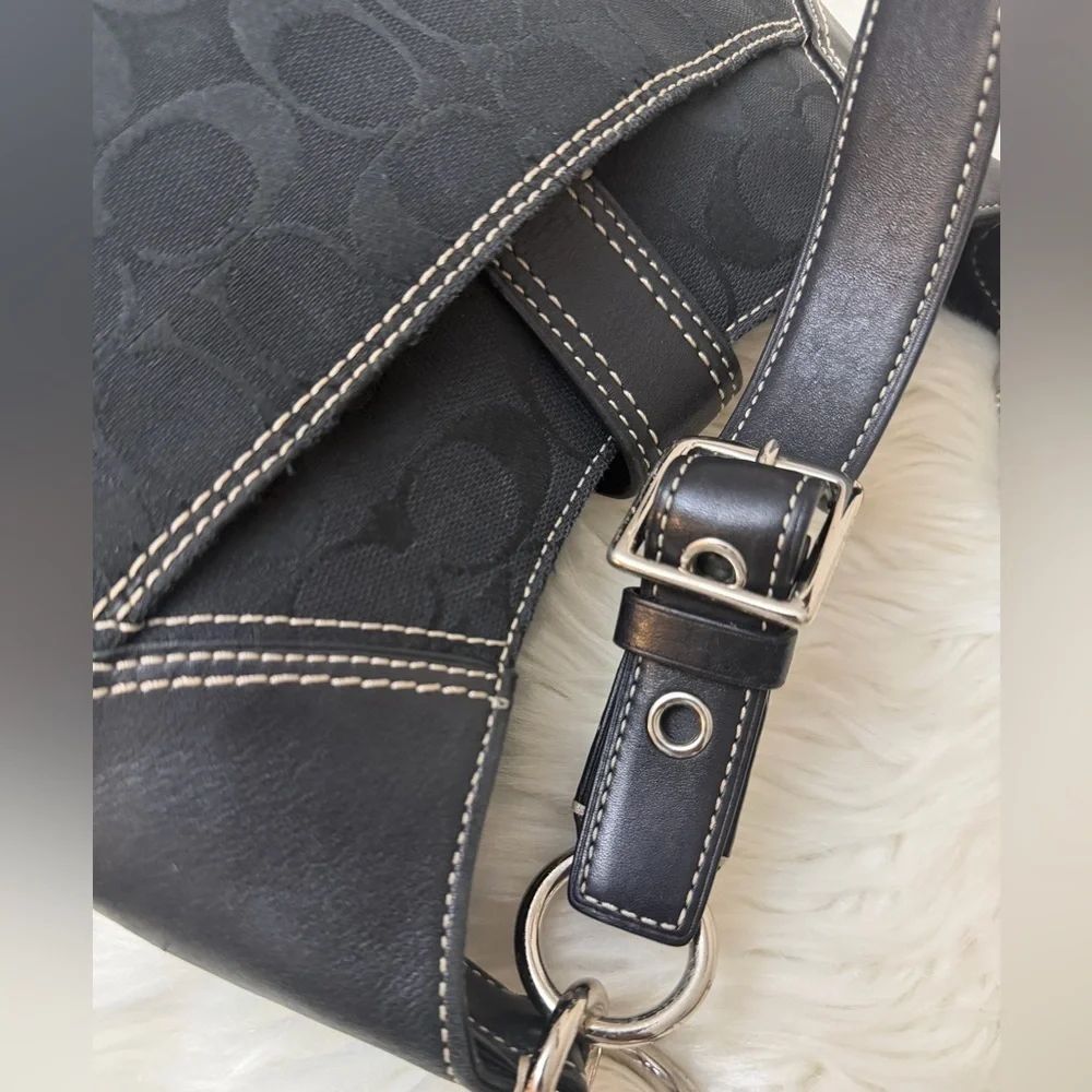 Coach Signature Black Leather Fabric Shoulder Hobo Bag #10242